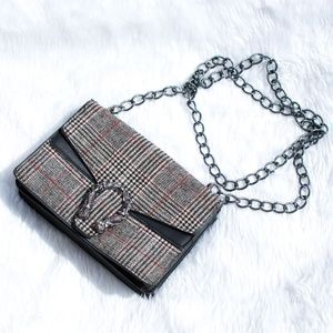 Check Tweed Shoulder Bag w/ Signature Buckle